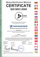 Сертификат соответствия ISO 9001 продукции Sennheiser