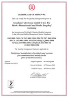 Сертификат соответствия ISO 9001:1994 продукции Sennheiser