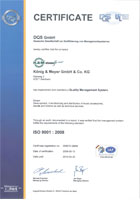 Сертификат соответствия ISO 9001:2008 продукции Konig & Meyer